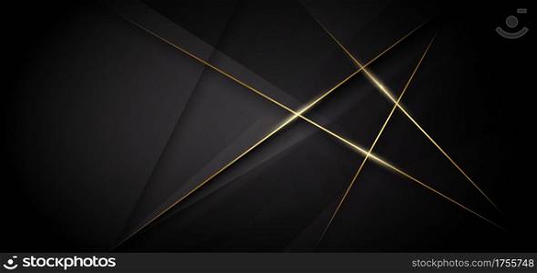 Abstract template dark geometric diagonal background with golden line. Luxury style. Vector illustration