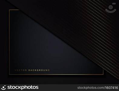 Abstract template dark geometric oblique with golden line layer on dark background. Luxury style. Frame background. Vector illustration