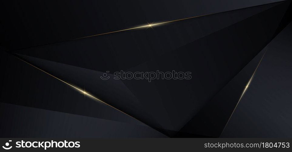 Abstract template dark triangles diagonal background with golden line. Luxury style. Vector illustration