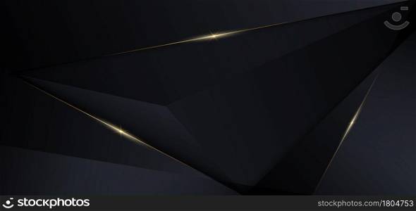Abstract template dark triangles diagonal background with golden line. Luxury style. Vector illustration