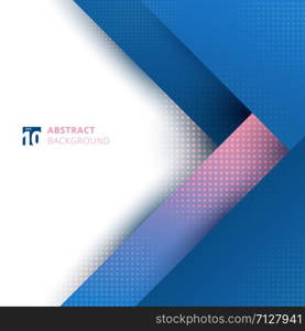 Abstract template design geometric blue and pink triangles overlapping layer modern hipster with halftone on white background space for your text. Vector illustration