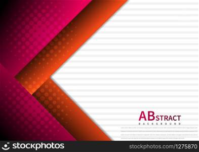 Abstract template design geometric red and pink triangles overlapping layer. Modern shape with halftone on white background. Vector illustration
