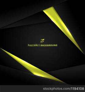 Abstract template design layout metallic green and black geometric triangle frame background with lighting modern technology style. Vector illustration