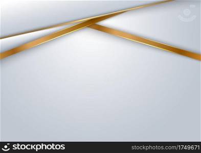 Abstract template design white and gray background geometric overlapping layer with golden line luxury style. Vector illustration