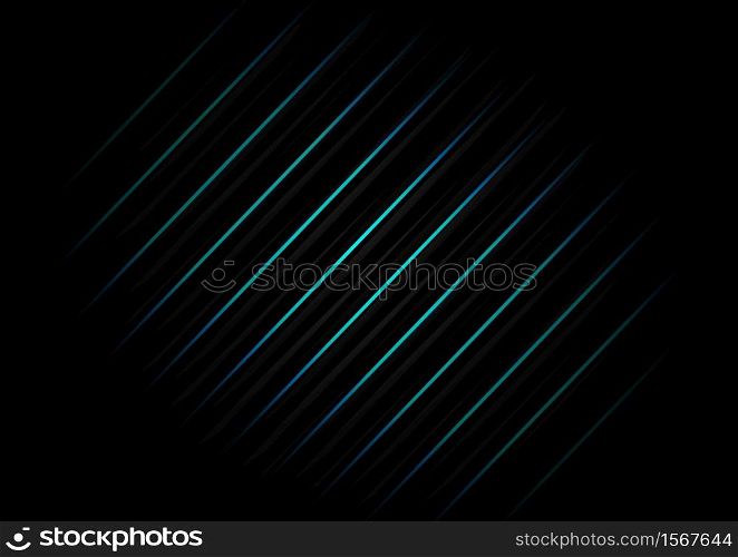 Abstract template diagonal black striped line backgroune texture with blue light neon. Technology concept. Vector illustration