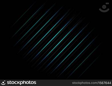 Abstract template diagonal black striped line backgroune texture with blue light neon. Technology concept. Vector illustration