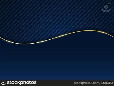 Abstract template diagonal lines striped dark blue gradient background and texture with golden wave line and space for your text. Luxury style. You can use for your business. Vector illustration