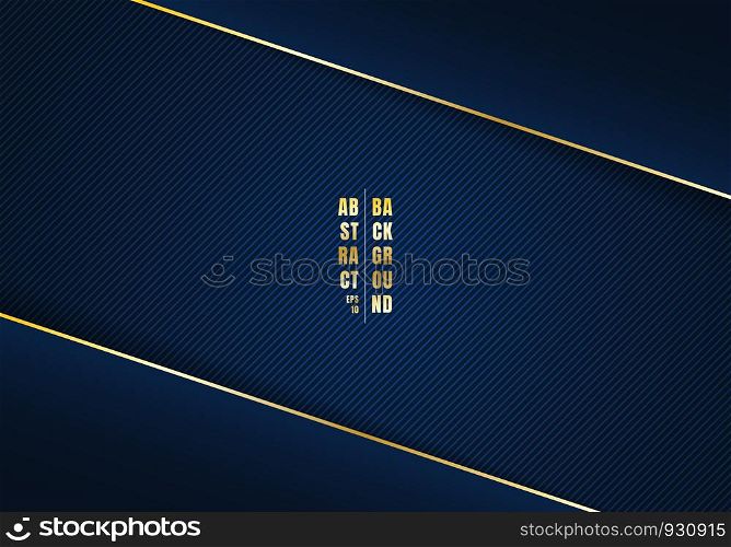 Abstract template diagonal lines striped dark blue gradient background and texture with golden line and space for your text. Luxury style. You can use for your business. Vector illustration