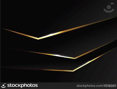 Abstract template geometric layer with golden border and lighting effect black background space for your text. Vector illustration