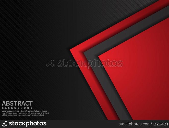 Abstract template geometric red and black overlapping on black background with copy space for text. Vector illustration