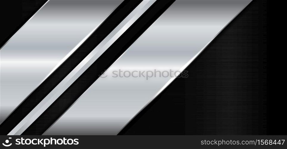 Abstract template geometric silver metal diagonal on metal black background with copy space for text. Vector illustration