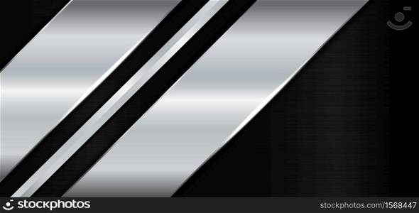 Abstract template geometric silver metal diagonal on metal black background with copy space for text. Vector illustration
