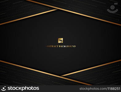 Abstract template geometric triangle shape and gold line stripe with dot pattern overlap on black background space for your text. Luxury style. Vector illustration
