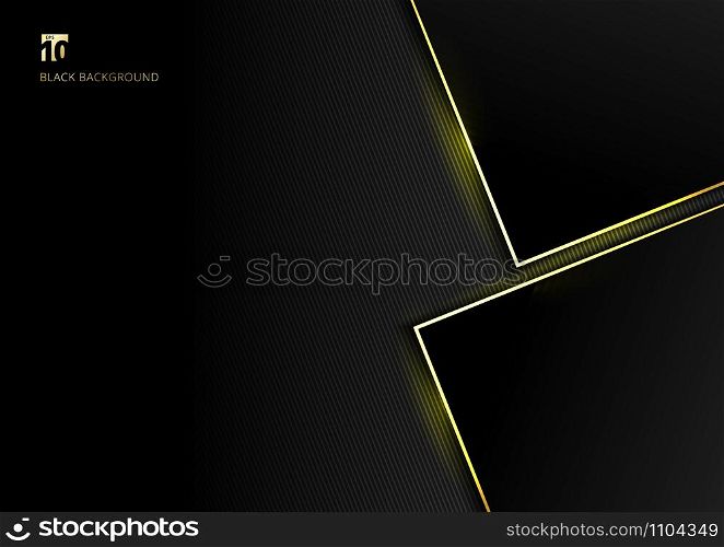 Abstract template geometric with golden border and lighting effect black background space for your text. Luxury style. Vector illustration