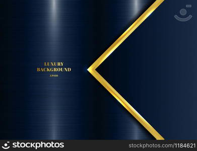 Abstract template geometric with golden border and lighting effect blue metallic background space for your text. Luxury style. Vector illustration