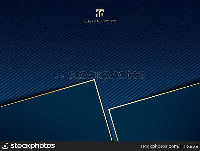 Abstract template geometric with golden border and lighting effect dark blue background space for your text. Luxury style. Vector illustration