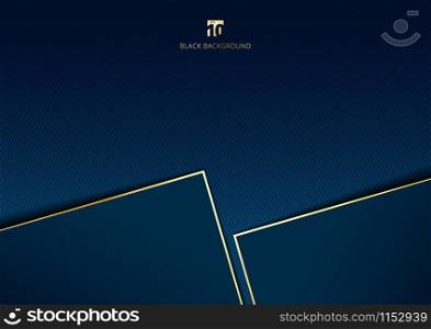 Abstract template geometric with golden border and lighting effect dark blue background space for your text. Luxury style. Vector illustration