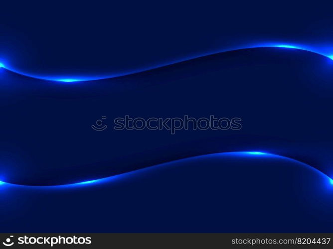 Abstract template glowing blue wave neon lighting background technology concept. Vector illustration