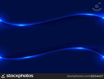 Abstract template glowing blue wave neon lighting background technology concept. Vector illustration