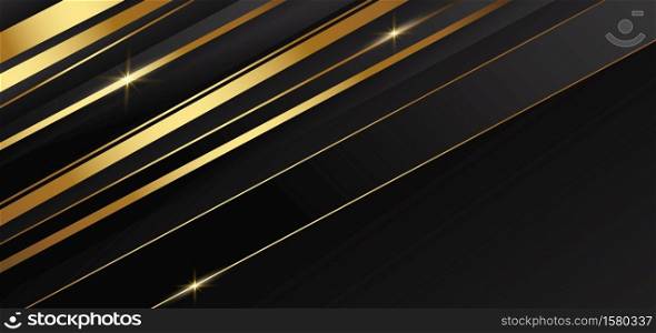 Abstract template golden and black stripes with gold light with copy space for text. Luxury style. Vector illustration