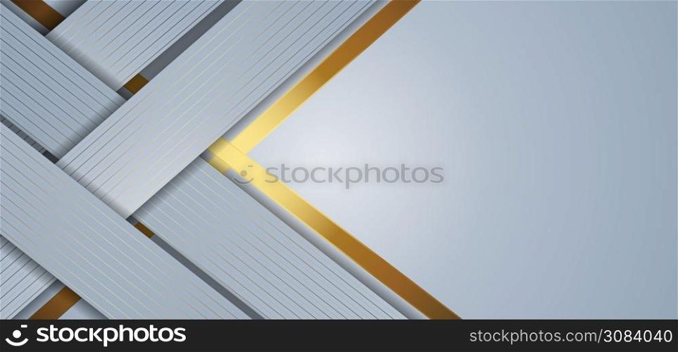 Abstract template grey geometric overlapping background with striped lines golden. Luxury style. You can use for ad, poster, template, business presentation. Vector illustration