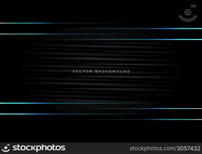 Abstract template horizontal striped line with blue light on black background with space for text. Technology concept. Vector illustration