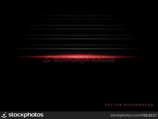 Abstract template horizontal striped line with red light on black background with space for text. Technology concept. Vector illustration
