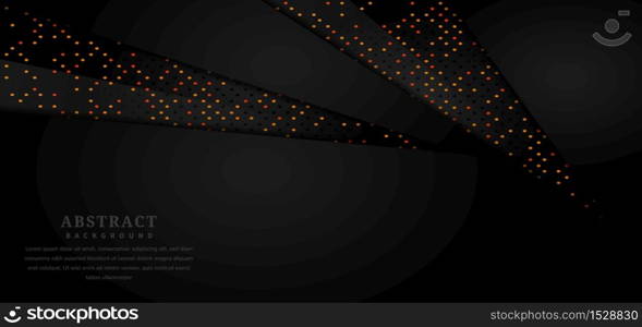 Abstract template layer black triangle geometric with glitter glowing dots on black background with copy space for text. Modern style. Vector illustration