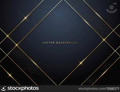 Abstract template luxury square geometric overlap layer on dark background with glitter and golden lines with copy space for text. Vector illustration