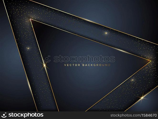 Abstract template luxury triangle geometric overlap layer on dark background with glitter and golden lines with copy space for text. Vector illustration