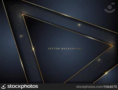 Abstract template luxury triangle geometric overlap layer on dark background with glitter and golden lines with copy space for text. Vector illustration