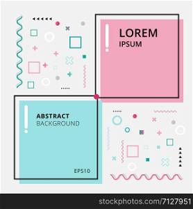 Abstract template minimal geometric pink and blue color with square frame on white background memphis style. Vector illustration
