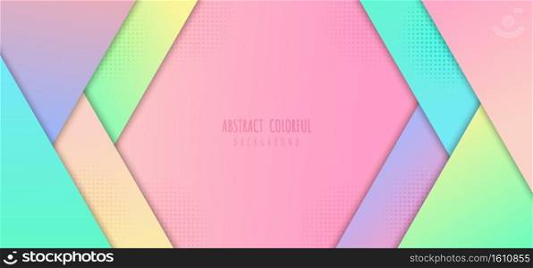 Abstract template of colorful gradients pastel design geometric element header template. Overlapping with halftone circle pattern background. illustration vector 