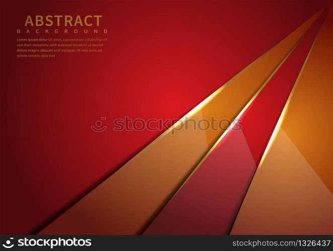 Abstract template orange and red triangle diagonal geometric overlapping with lighting on red background. Luxury style. Vector illustration