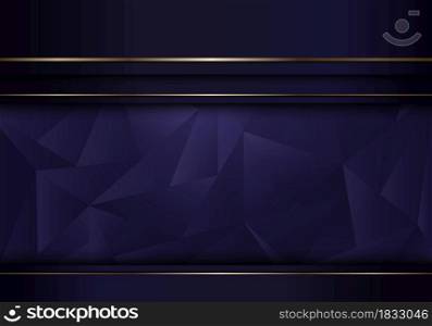 Abstract template purple stripes layer with golden line on low polygon background and texture luxury style. Vector illustration