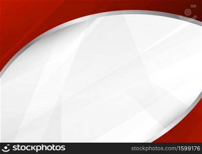 Abstract template red and white curve overlapping layers background with gray geometric line decoration. technology futuristic concept. You can use for brochure cover design, banner web, print ad, presentation, etc. Vector illustration
