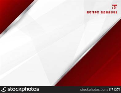 Abstract template red and white diagonal overlapping layers background with with silver line decoration. technology futuristic concept. You can use for brochure cover design, banner web, print ad, presentation, etc. Vector illustration
