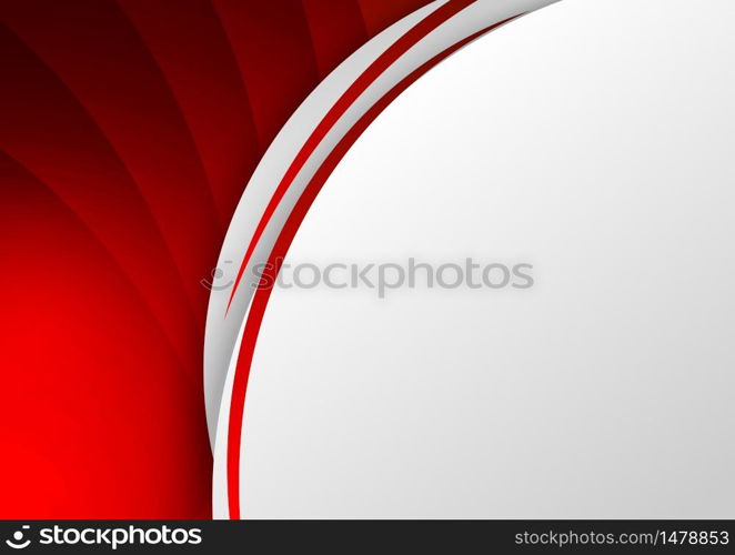 Abstract template red background curve line on white space with shadow overlapping dimension modern style. Vector illustration