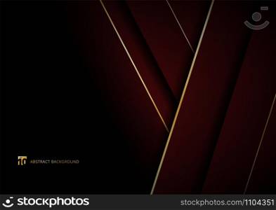 Abstract template red geometric diagonal with golden border on black background space for your text. Luxury style. Vector illustration