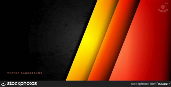 Abstract template red, orange, yellow overlapping layers on grunge texture black background. You can use for ad, poster, template, business presentation. Vector illustration