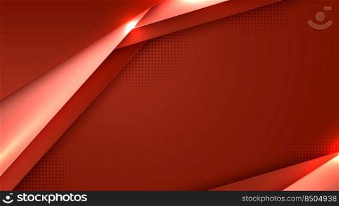 Abstract template red stripes overlapping layered with halftone and lighting effect on red background. Vector illustration