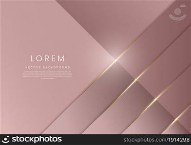 Abstract template rose gold triangles diagonal background with golden line. Luxury style. Vector illustration