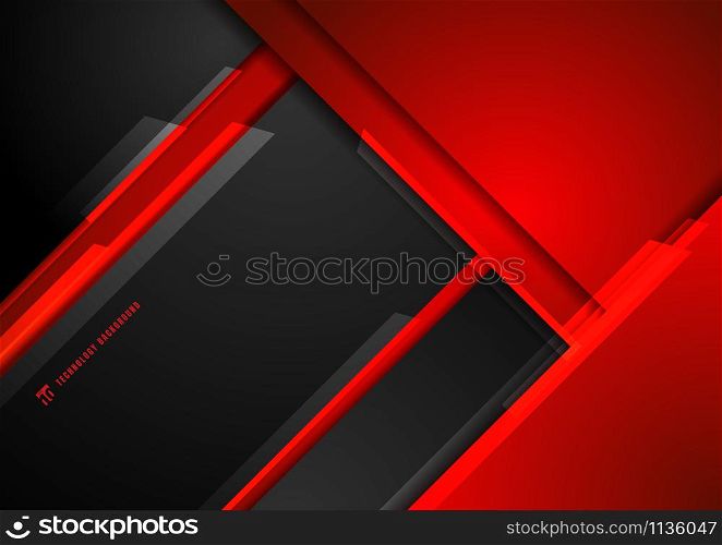 Abstract template technology futuristic black and red geometric metallic overlapping modern background. Vector illustration