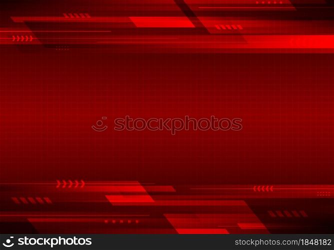 Abstract template technology futuristic geometric stripes lines on red background. Vector illustration