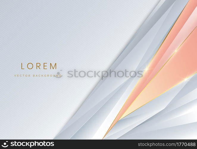 Abstract template triangle gray and soft pink stripes 3d with golden line concept design on white background. Vector illustration