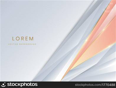 Abstract template triangle gray and soft pink stripes 3d with golden line concept design on white background. Vector illustration