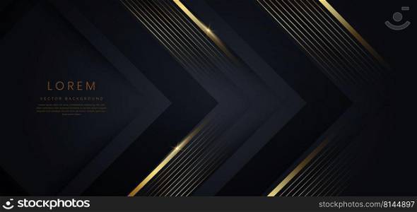 Abstract template triangles black and grey geometric oblique with golden line layer on black background. Luxury style. Vector illustration