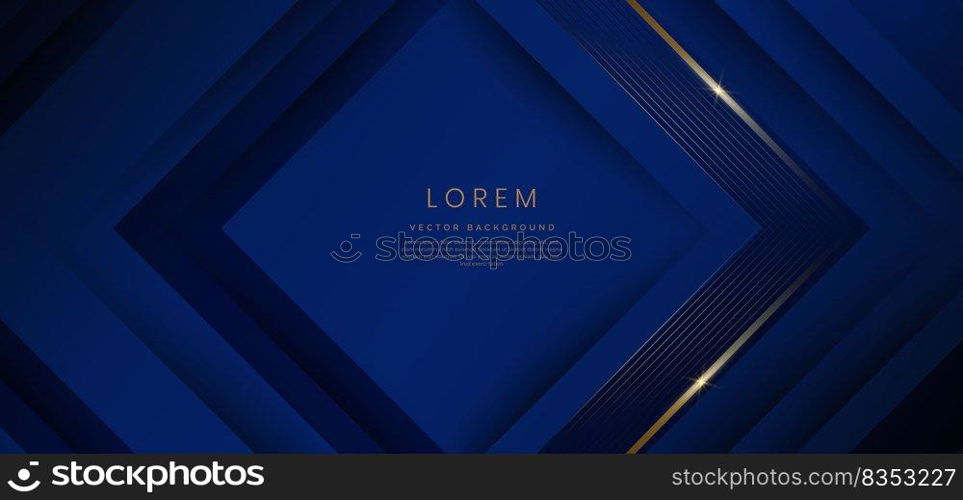 Abstract template triangles dark blue geometric oblique with golden line layer on dark blue background. Luxury template style. Vector illustration