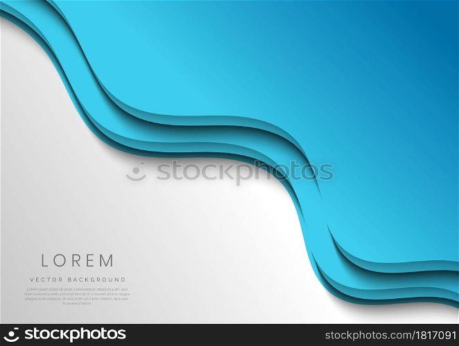 Abstract template wavy curved blue layers on white background. Vector illustration