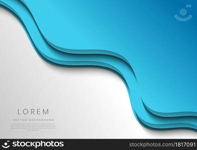 Abstract template wavy curved blue layers on white background. Vector illustration